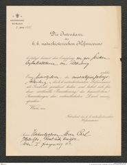 k.k. naturhistorisches Hofmuseum, Intendanzakten 1885-1896 (Hauer), Aktenzahl Z.408/1889, Seite 1